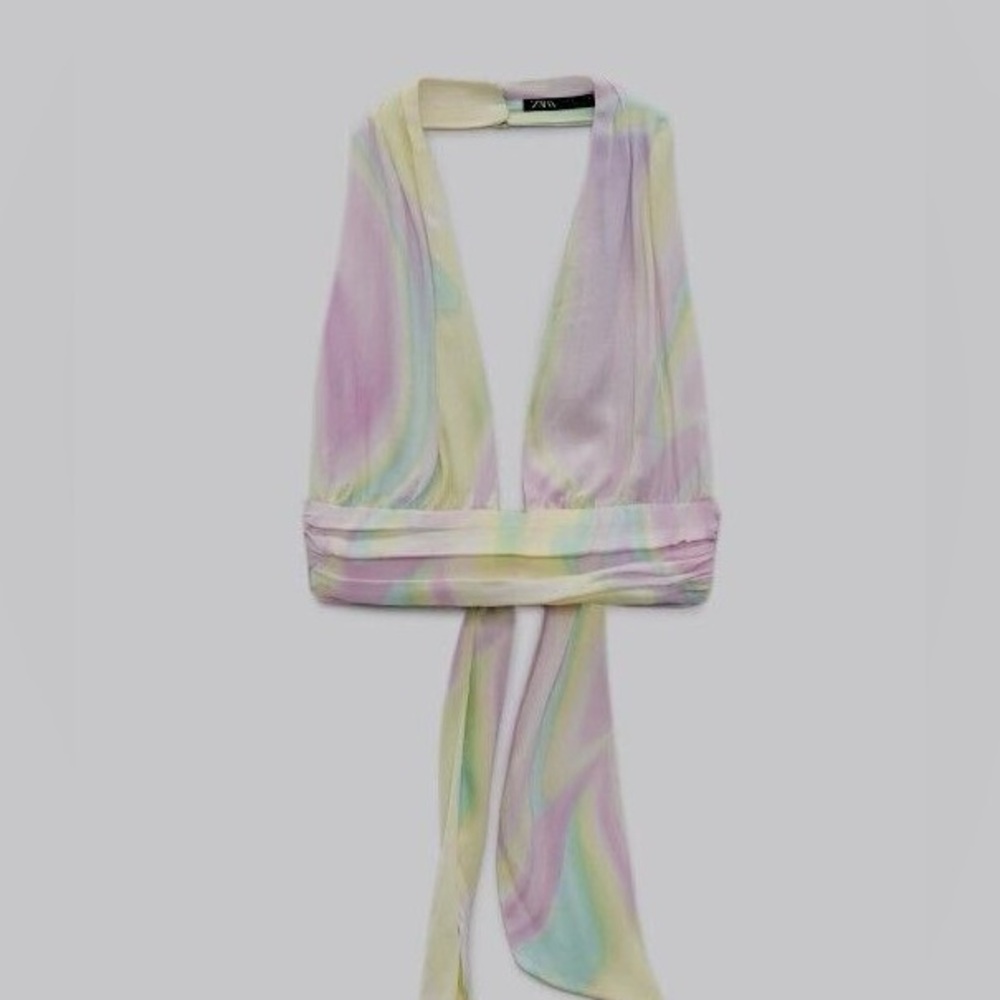 Zara Pastels Watercolor Halter Tie Dye Halter Crop Top